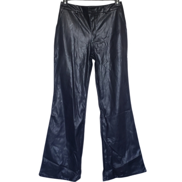 NWT Silvia Wide Legged Black Leather Flared Pants Women's Size L. - Picture 2 of 10